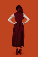 womens high-waisted button-up red sleeveless dress with pockets by lively ghosts 