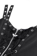 Zipper detail of punk tank top with lace