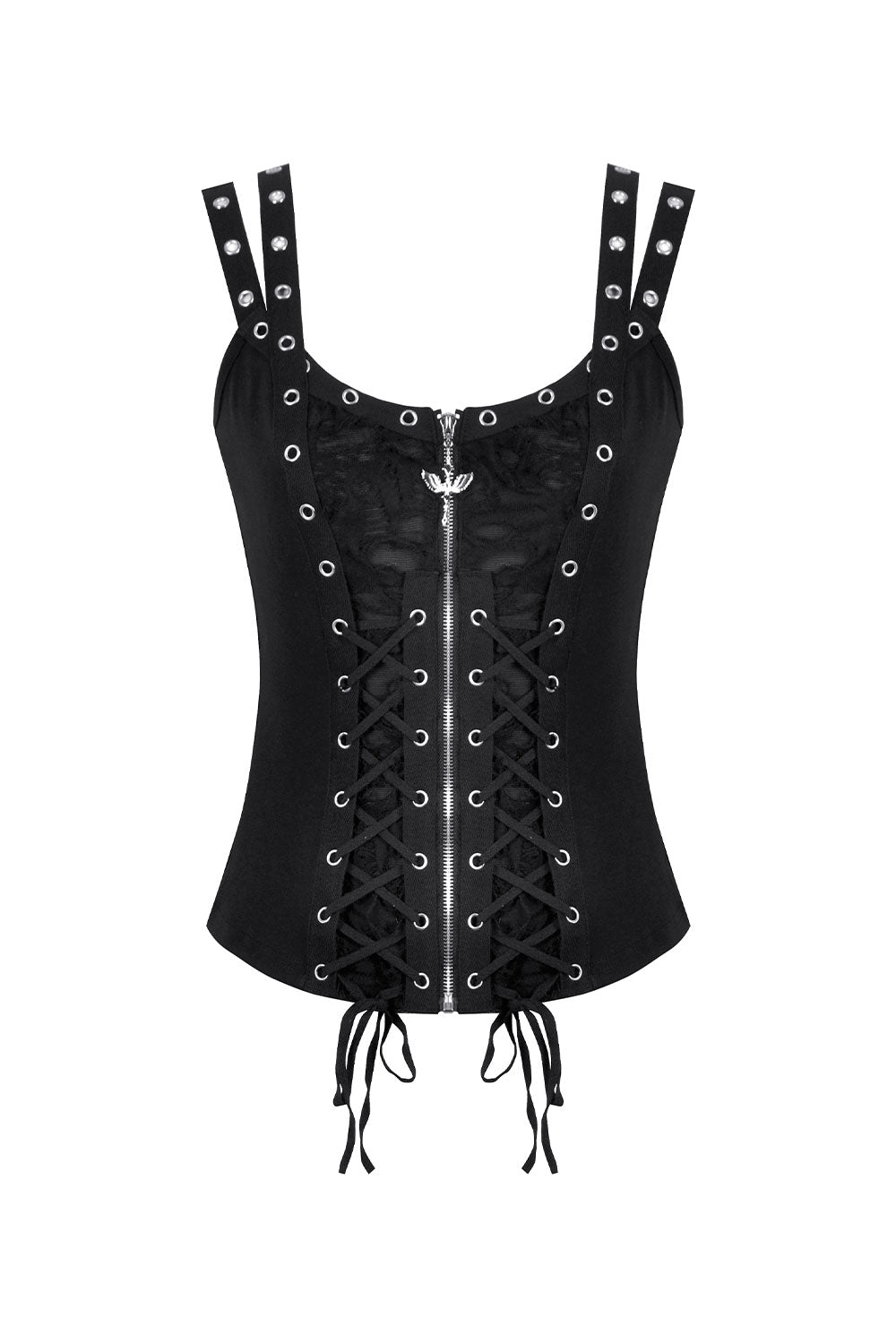 Lace and grommet lace up womens tank top