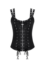 Lace and grommet lace up womens tank top