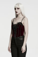embroidered lace and velvet punk goth womens red corset tank top