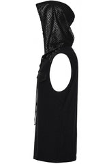 side view of hooded black vest for men