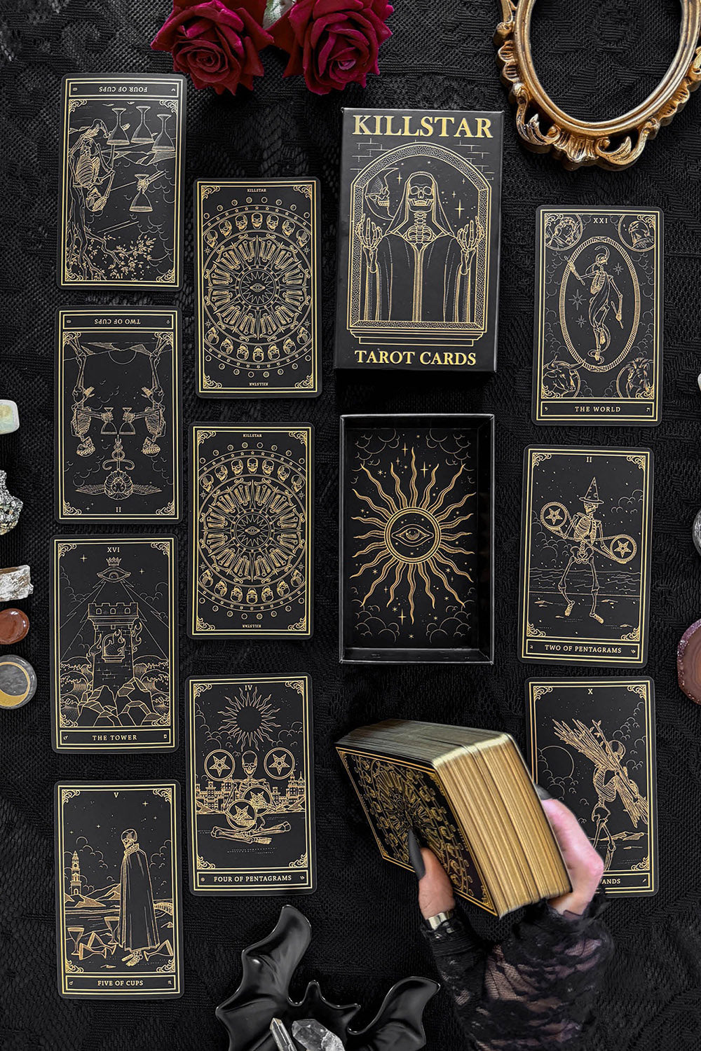 black and gold occult tarot card deck