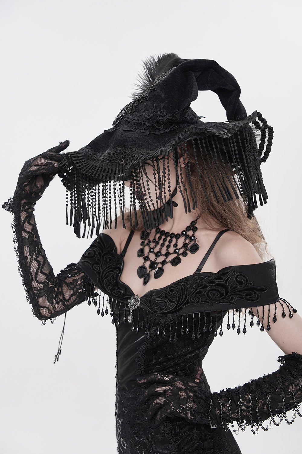 feathered gothic witch hat