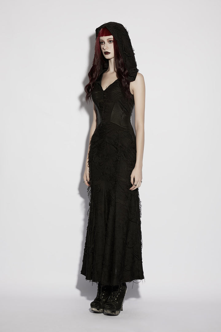 womens long black distressed apocalyptic dress