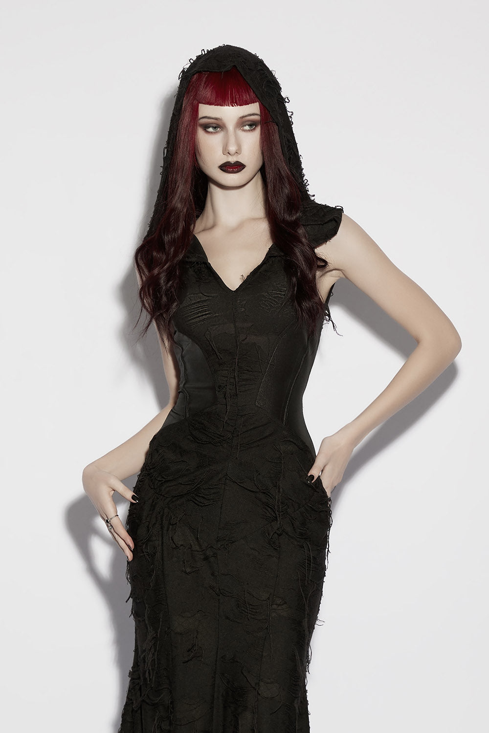 sleeveless dress with attached hood