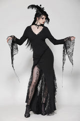 deep v-neck leg slit gothic dress