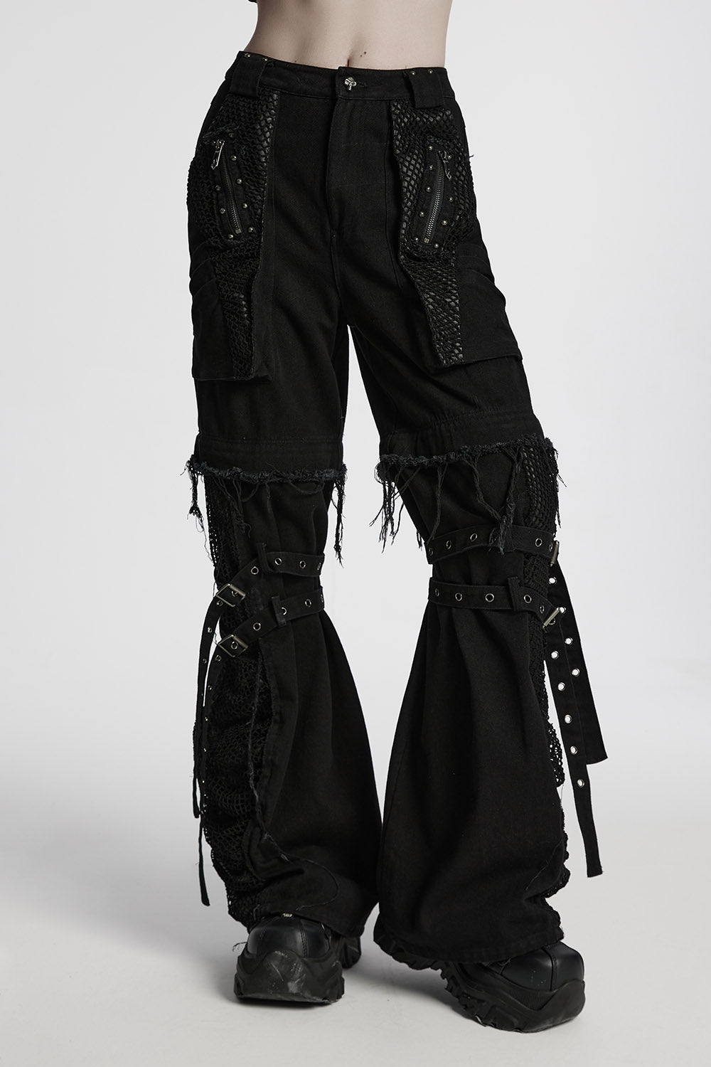 womens tattered baggy black pants