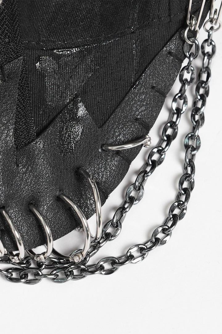 pierced mens distressed gothic hat with chains 