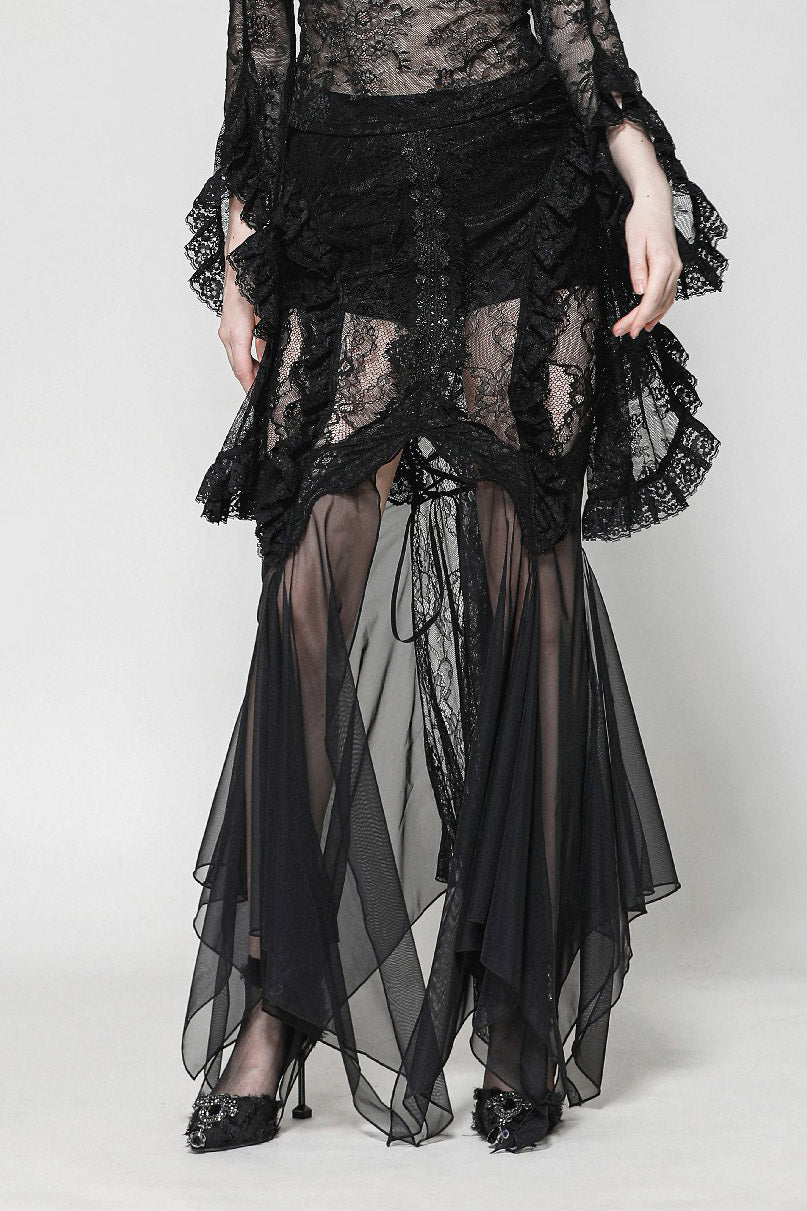 mesh irregular hem gothic skirt