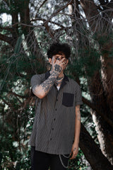 mens striped goth button down collar shirt