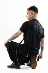 mens punk grunge skeleton shirt with straps and lacing