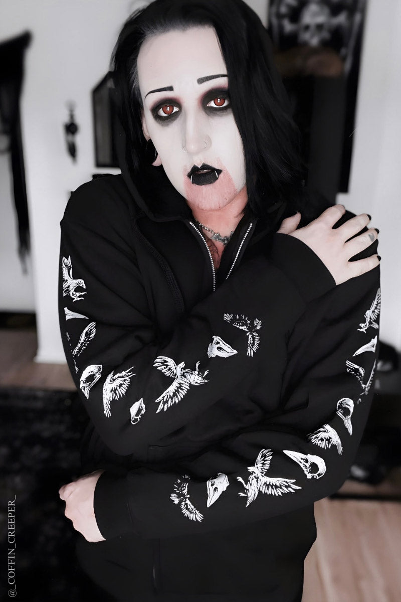 mens emo hoodiie with raven sleeves 