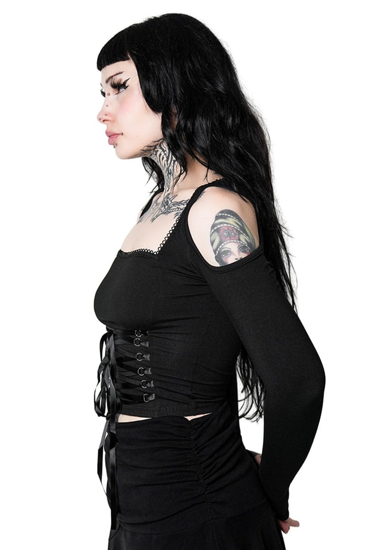 lace-up cold shoulder gothic top