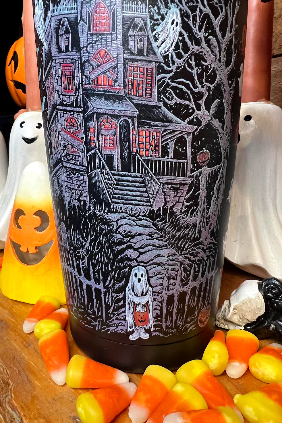 ghosts and pumpkins and witch travel mug