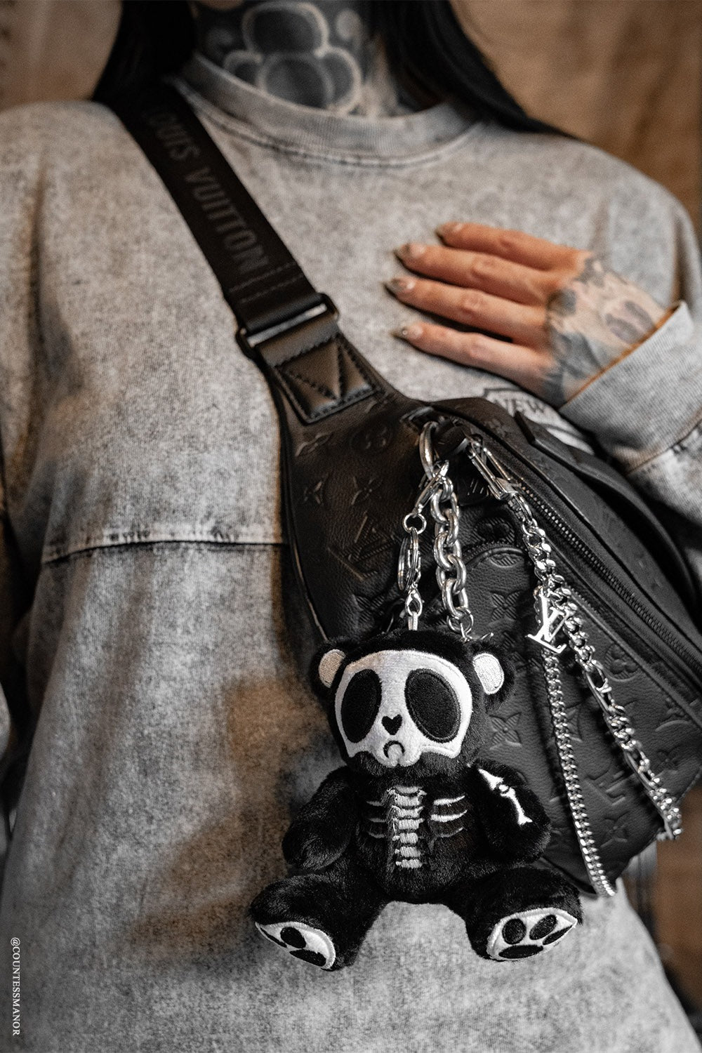 skeleton teddy bear cat plush keychain 