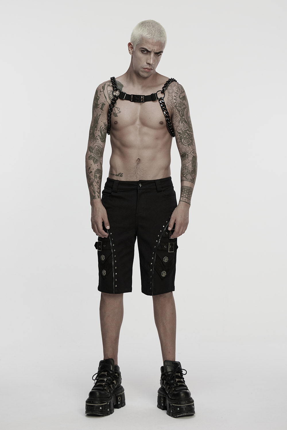 mens apocalyptic black metal adjustable chain harness