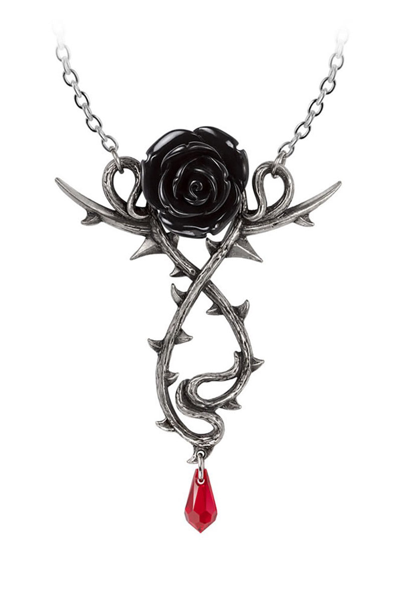 black rose necklace with red crystal dropper