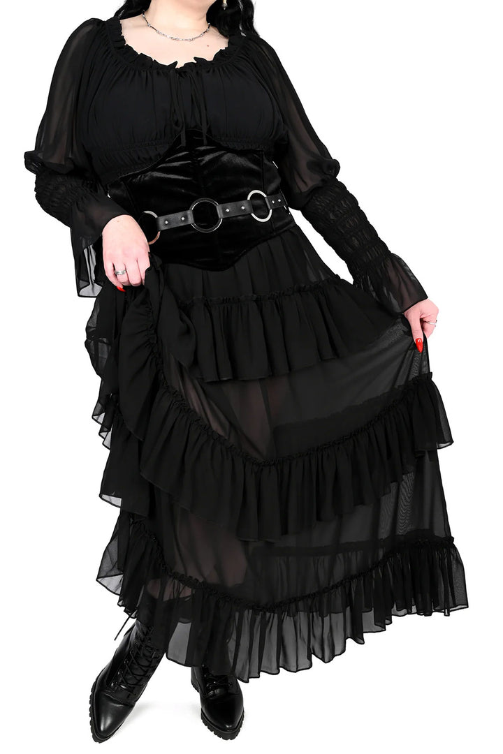 plus size ruffled chiffon maxi skirt