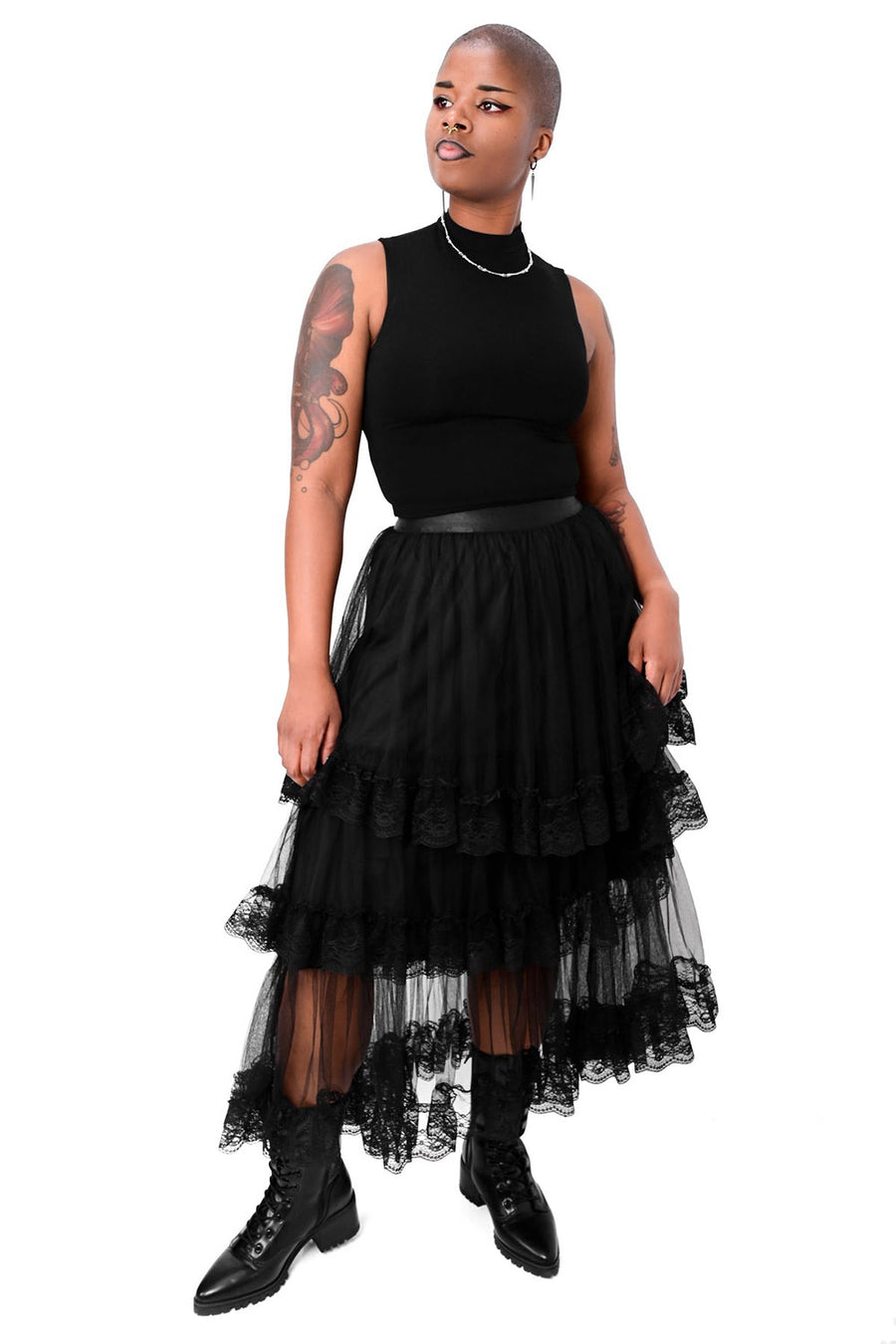 womens mesh tiered gothic skirt