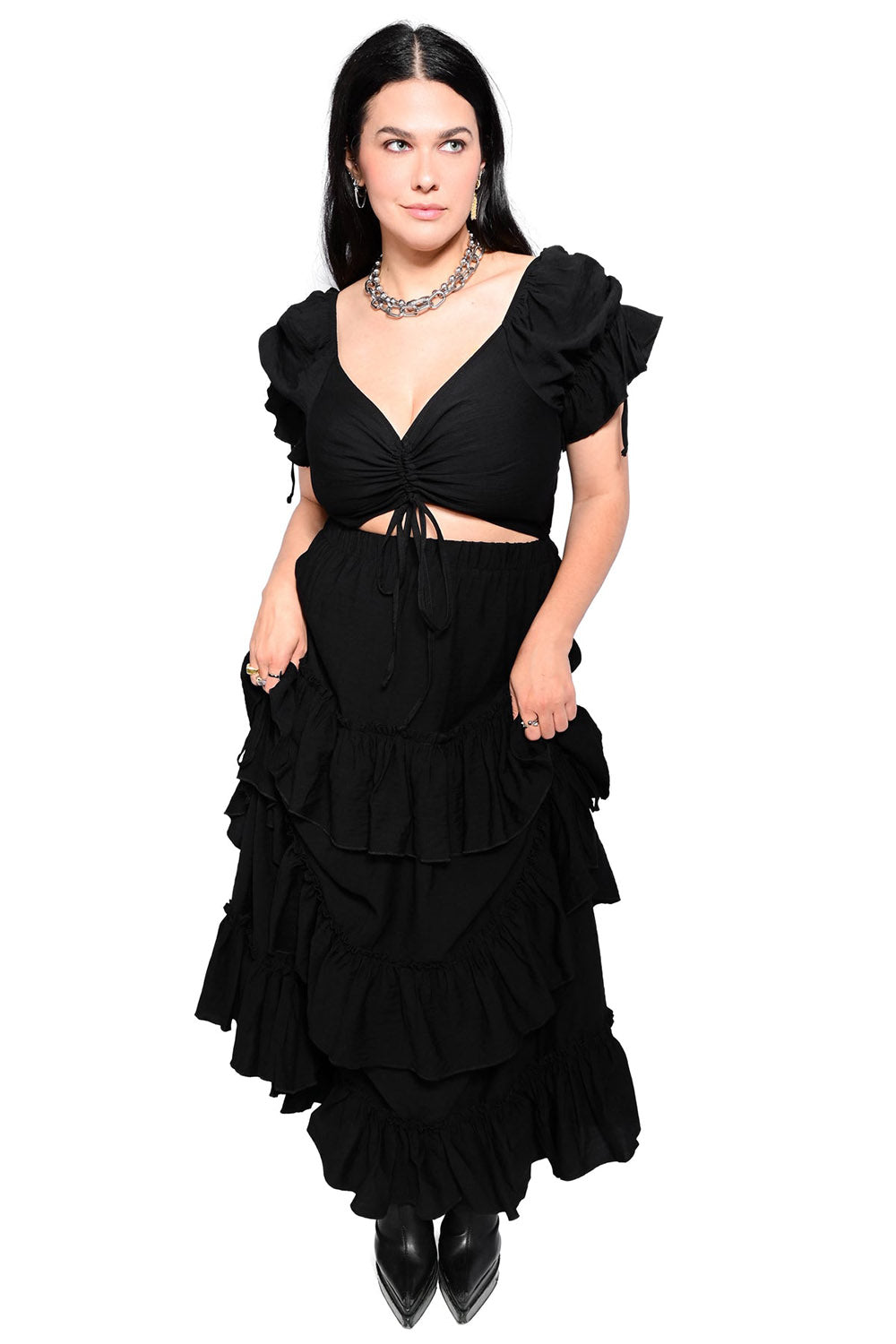 layered tiered maxi length dress