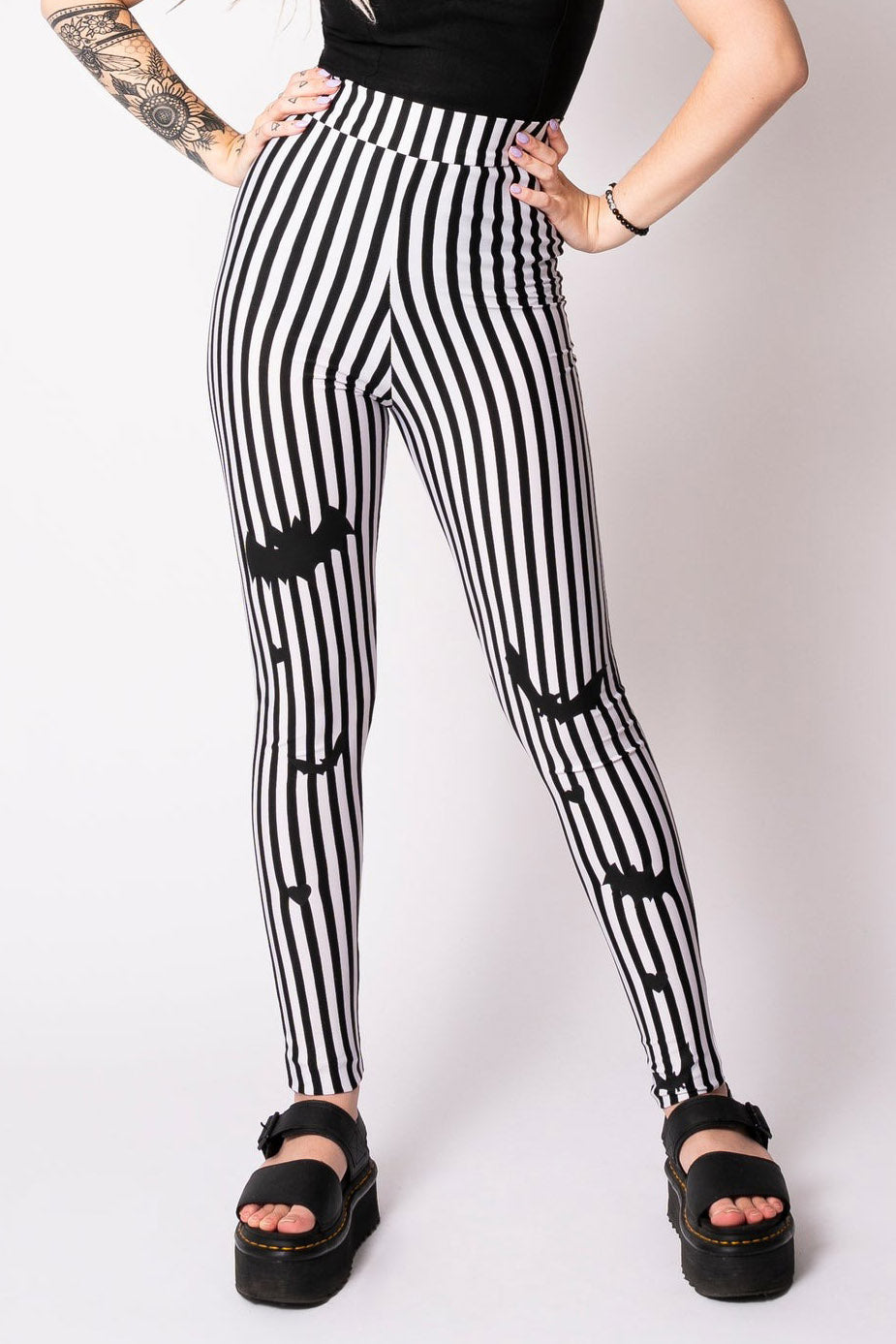 Sweet Sweet Bat Black/White Stripe Leggings