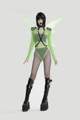 raver neon green cyber punk fairy wings harness