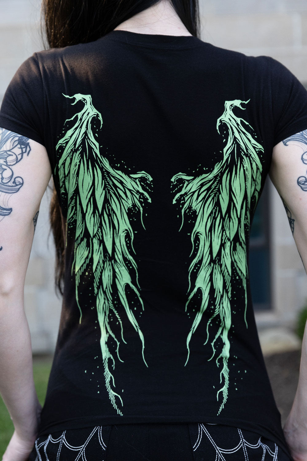 Pixie wings womens short sleeve black tshirt