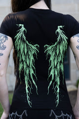 Pixie wings womens short sleeve black tshirt
