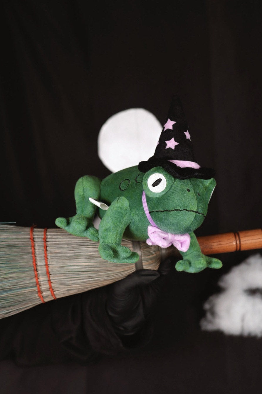 toad wearing a witch hat plushie toy