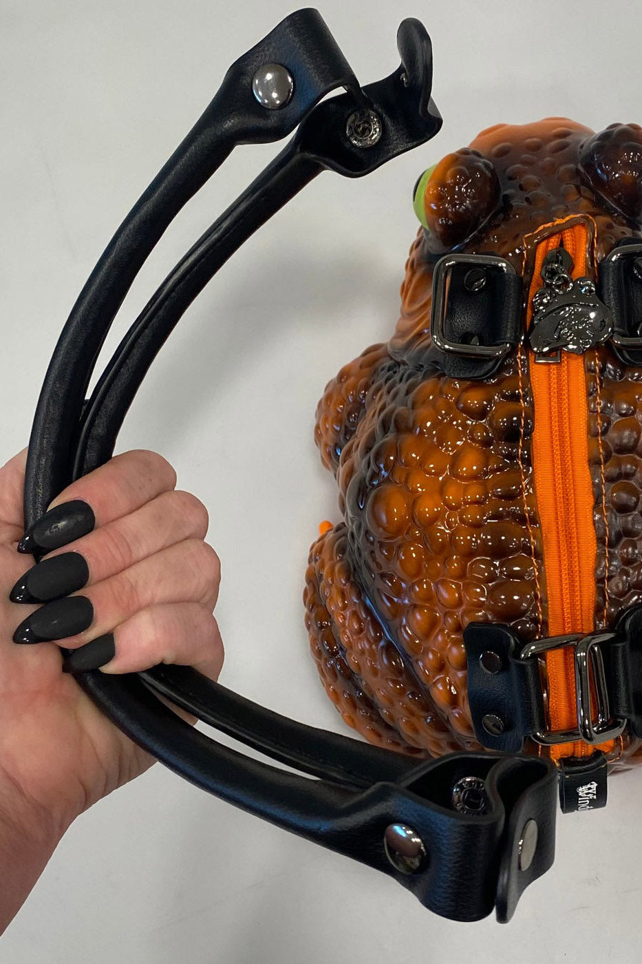 pumpkin orange toad purse with straps 