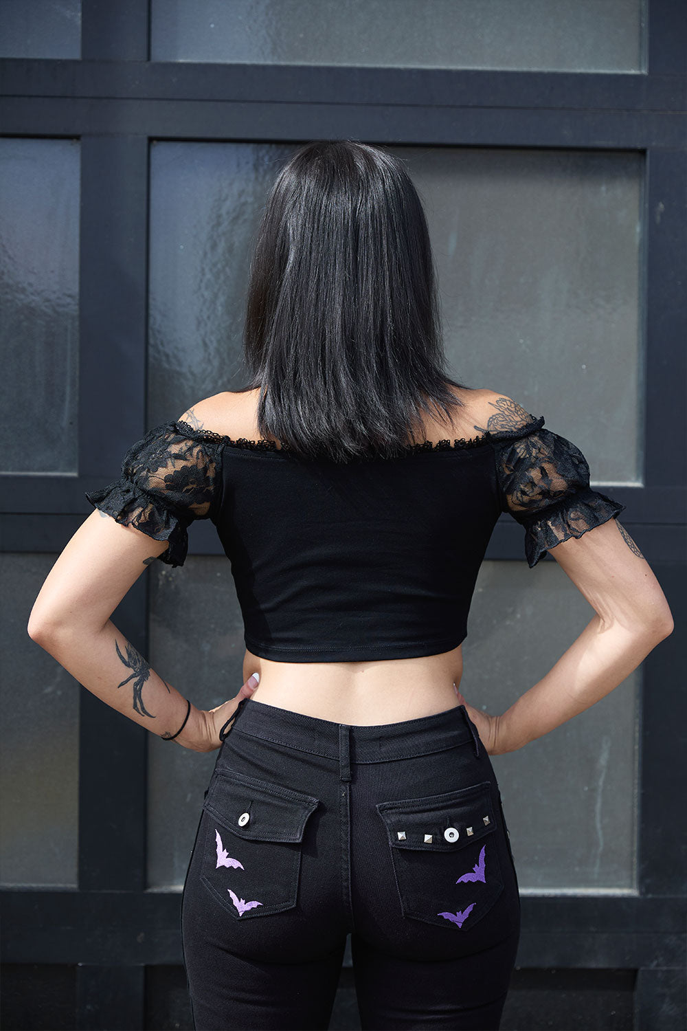 womens crop top with lace sleeves from VampireFreaks