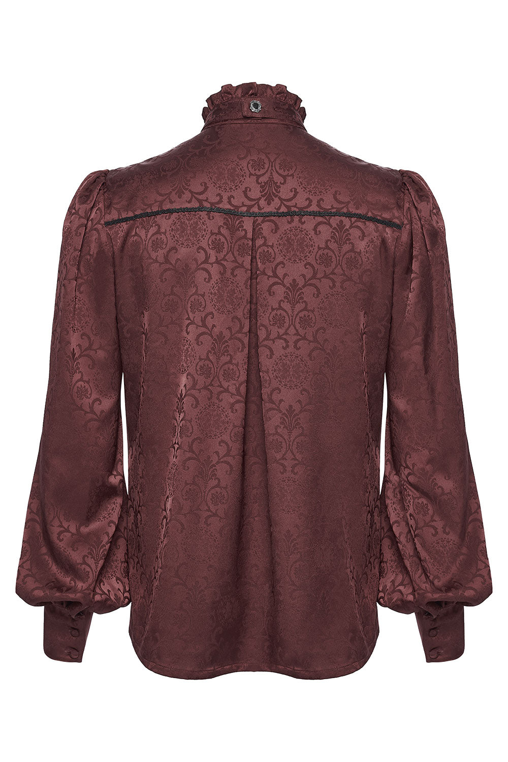 back view of vampire goth mens steampunk shirt in red