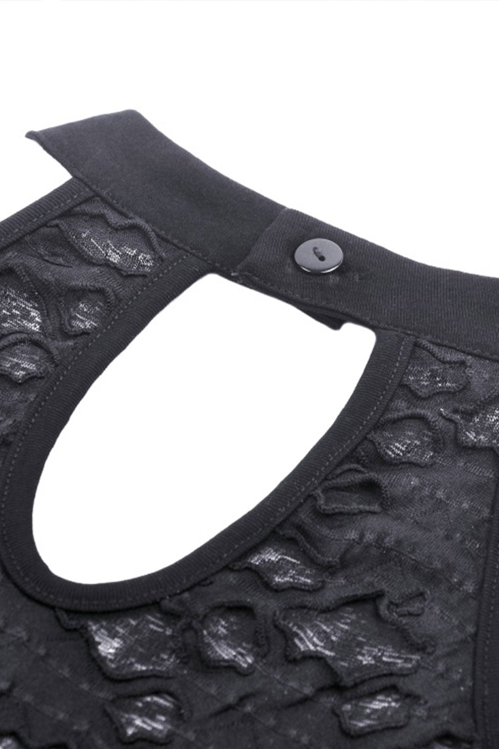 button collar keyhole back on distressed punk halter top for women