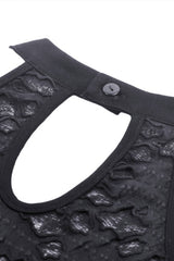 button collar keyhole back on distressed punk halter top for women