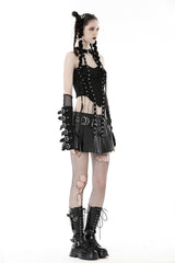 distressed post-apocalyptic womens halter top with eyelet detail