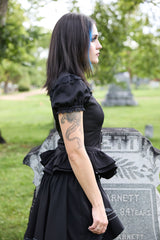 Romantic goth high collar womens black blouse
