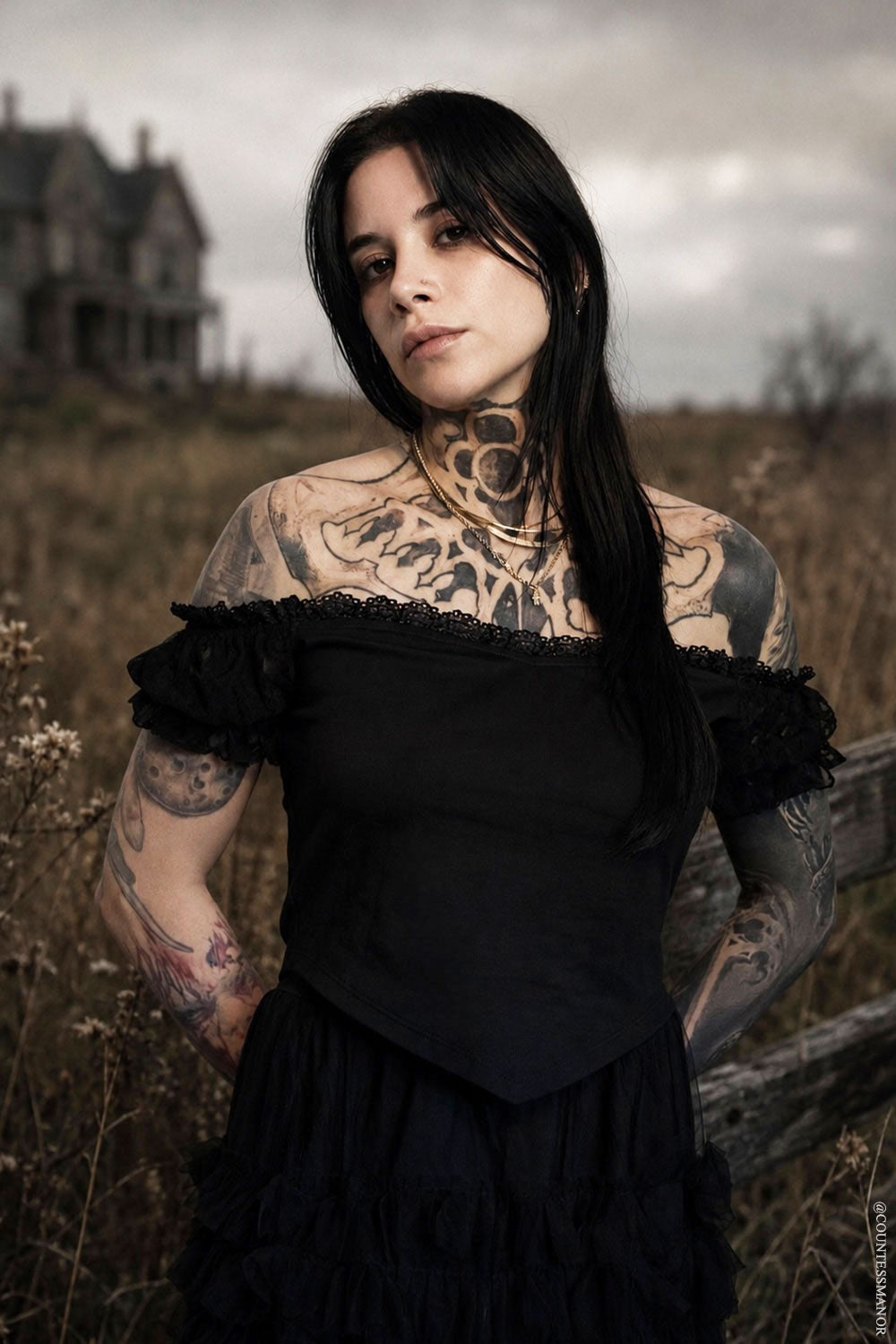 cropped gothic black lace off-the-shoulder top