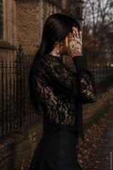 elegant romantic goth long sheer lace sleeve billowed top