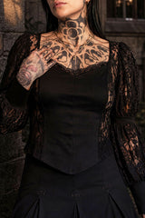black floral sweetheart neckline shirt