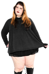 goth long sleeve baby doll top in mineral wash black from Foxblood