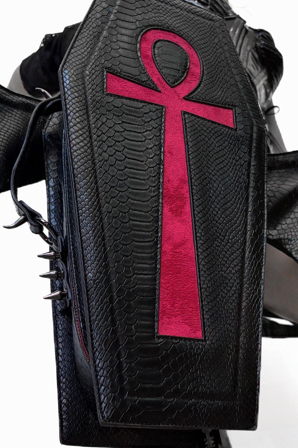 trad goth faux snakeskin gothic coffin backpack