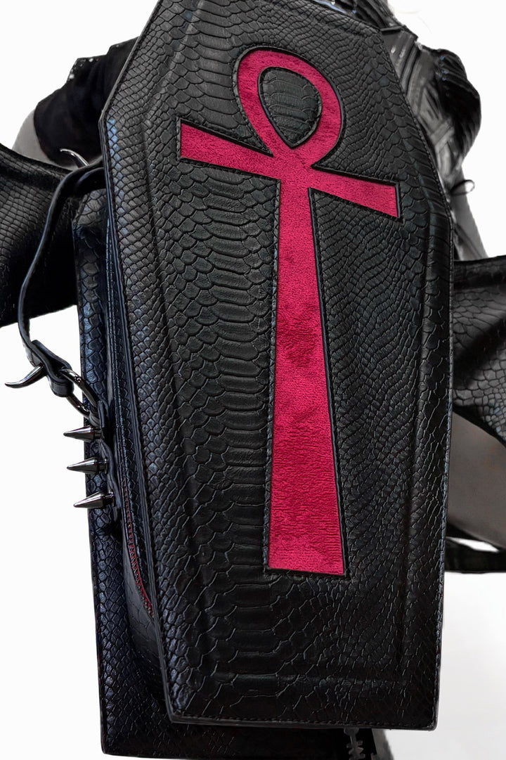 trad goth faux snakeskin gothic coffin backpack