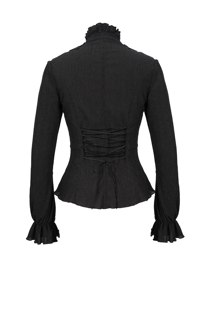 ruffled collar beaded button-down long sleeve victorian top