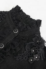 lace-up beaded button-down long sleeve victorian top with flower details