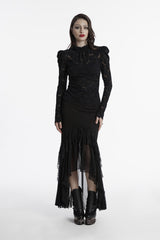 high collar ruffled puff sleeve top