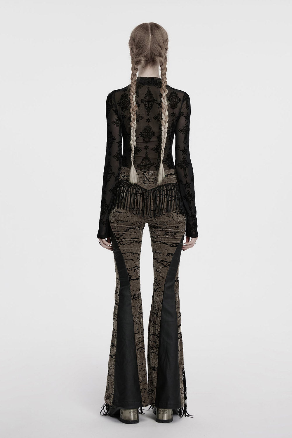 trad gothic cross pattern sheer long sleeve shirt