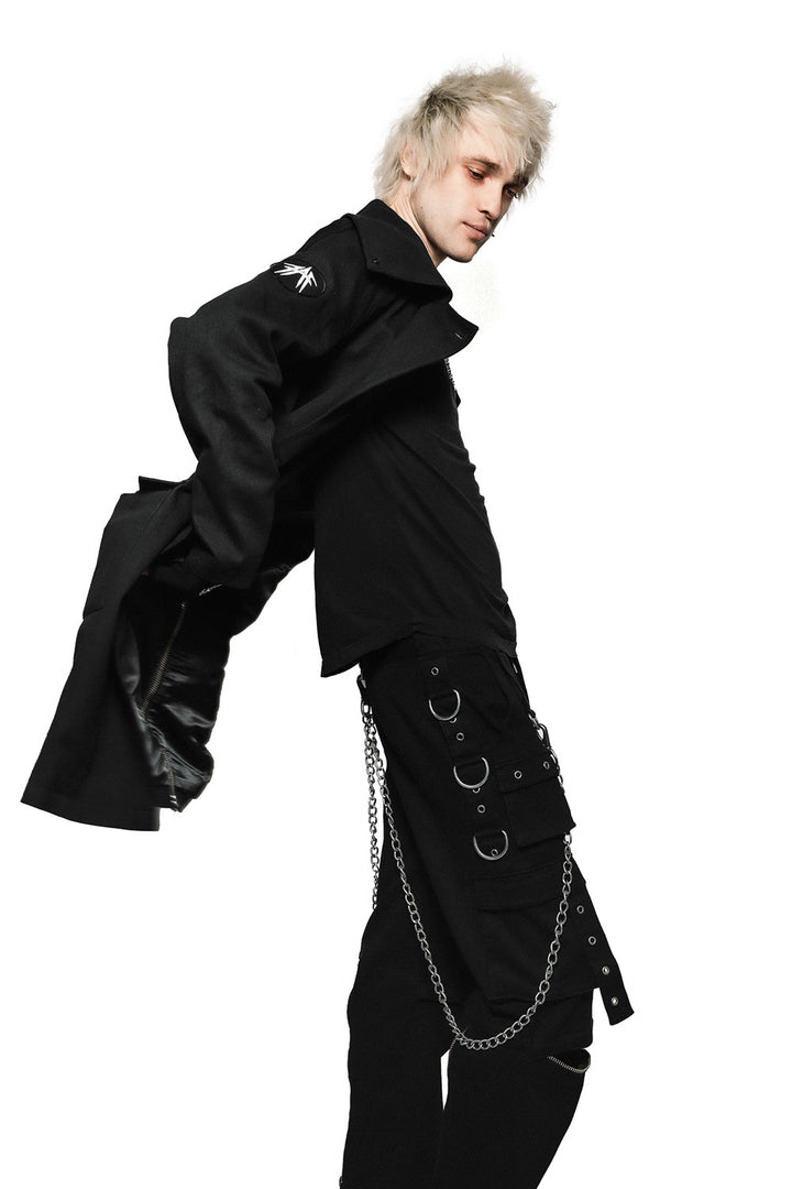 gothic black trench coat with zipperd back