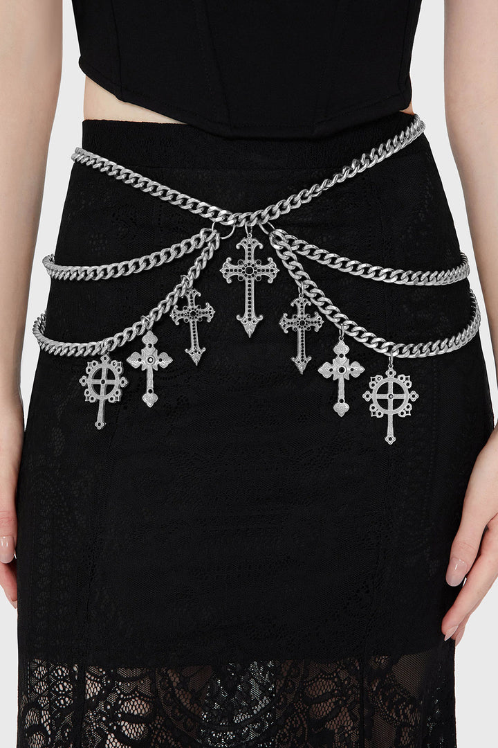 trad goth silver killstar crucifix belt