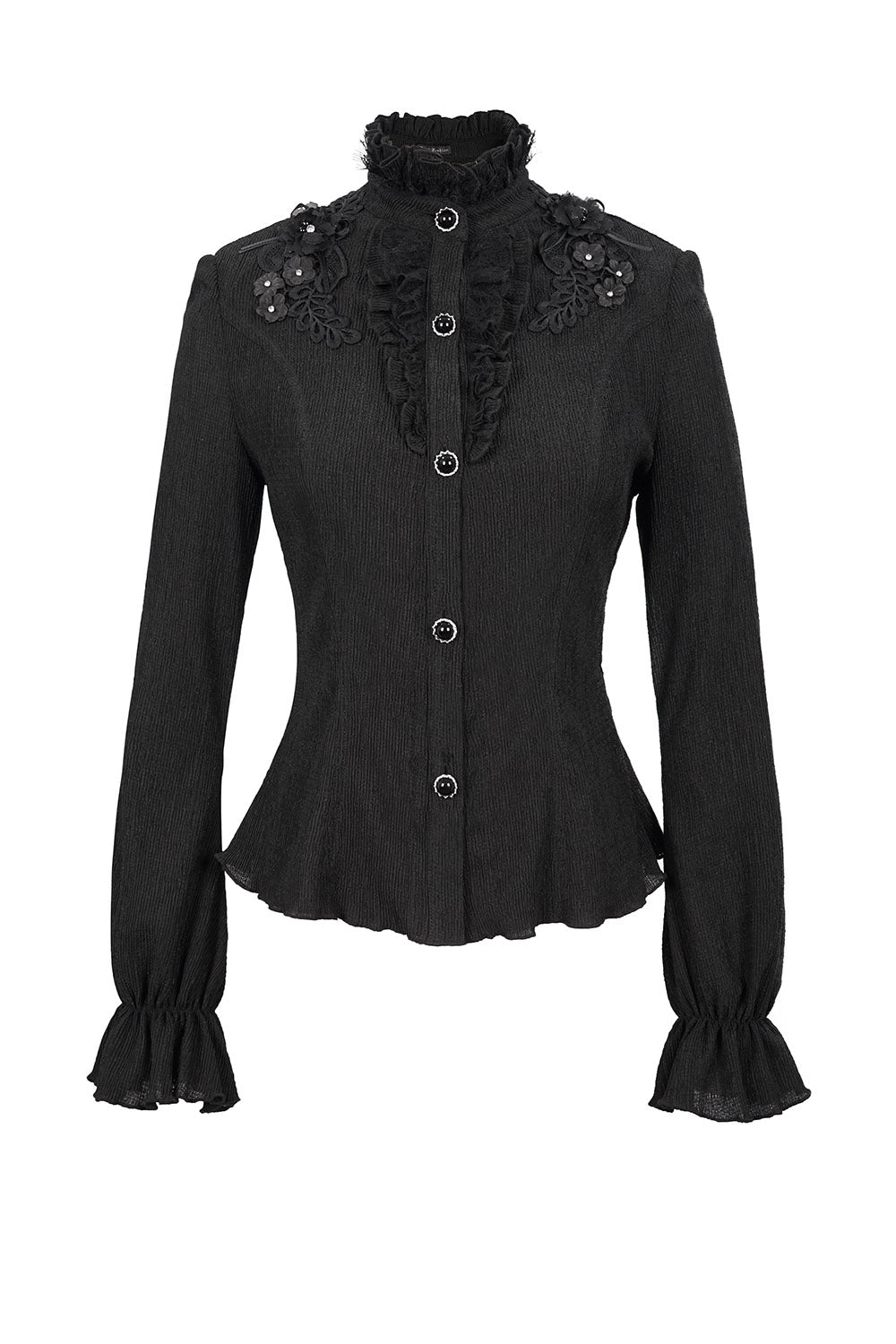beaded button-down long sleeve victorian top